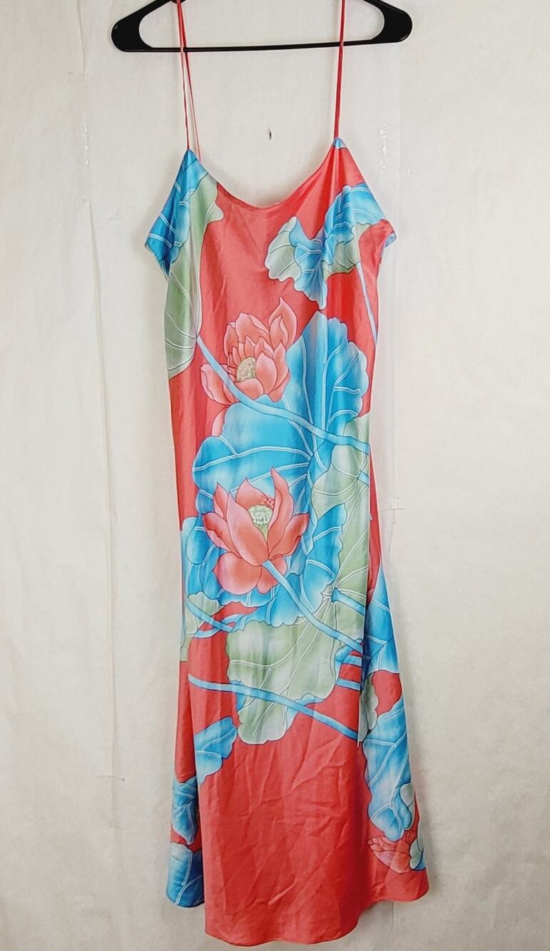 Natori floral satin slip dress size Large Feminine Romantic Tropical Fairy